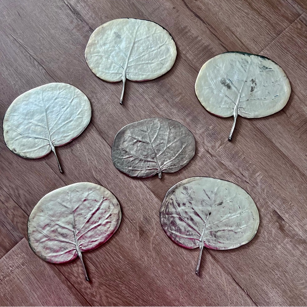 MICHAEL ARAM 6 PCS Polished Aluminum‎ Botanical Leaf Tray Platter 6” X 6” - RARE